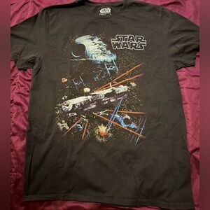 Star Wars Black Graphic Tee with Multicolor Space Battle Print